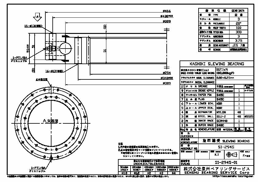 SI294S 旋回軸受・旋回ベアリング・旋回ドライブ販売｜株式会社泉州ベアリングサービス
