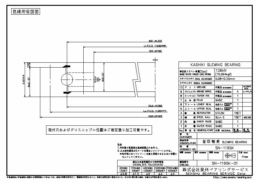 SN1195K 旋回軸受・旋回ベアリング・旋回ドライブ販売｜株式会社泉州ベアリングサービス
